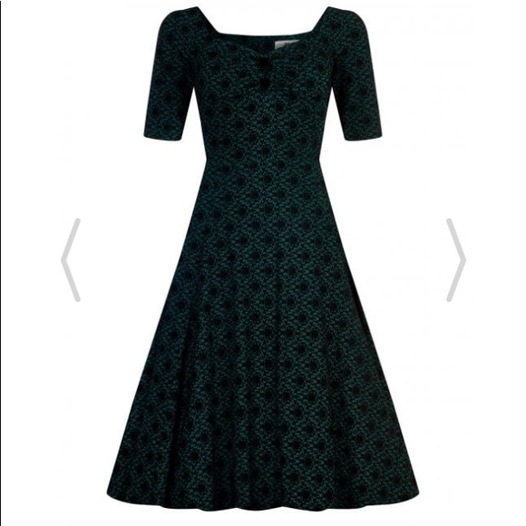 🚨SOLD🚨Collectif Vintage Brocade emerald green swing dress!! Size Large - Picture 13 of 13